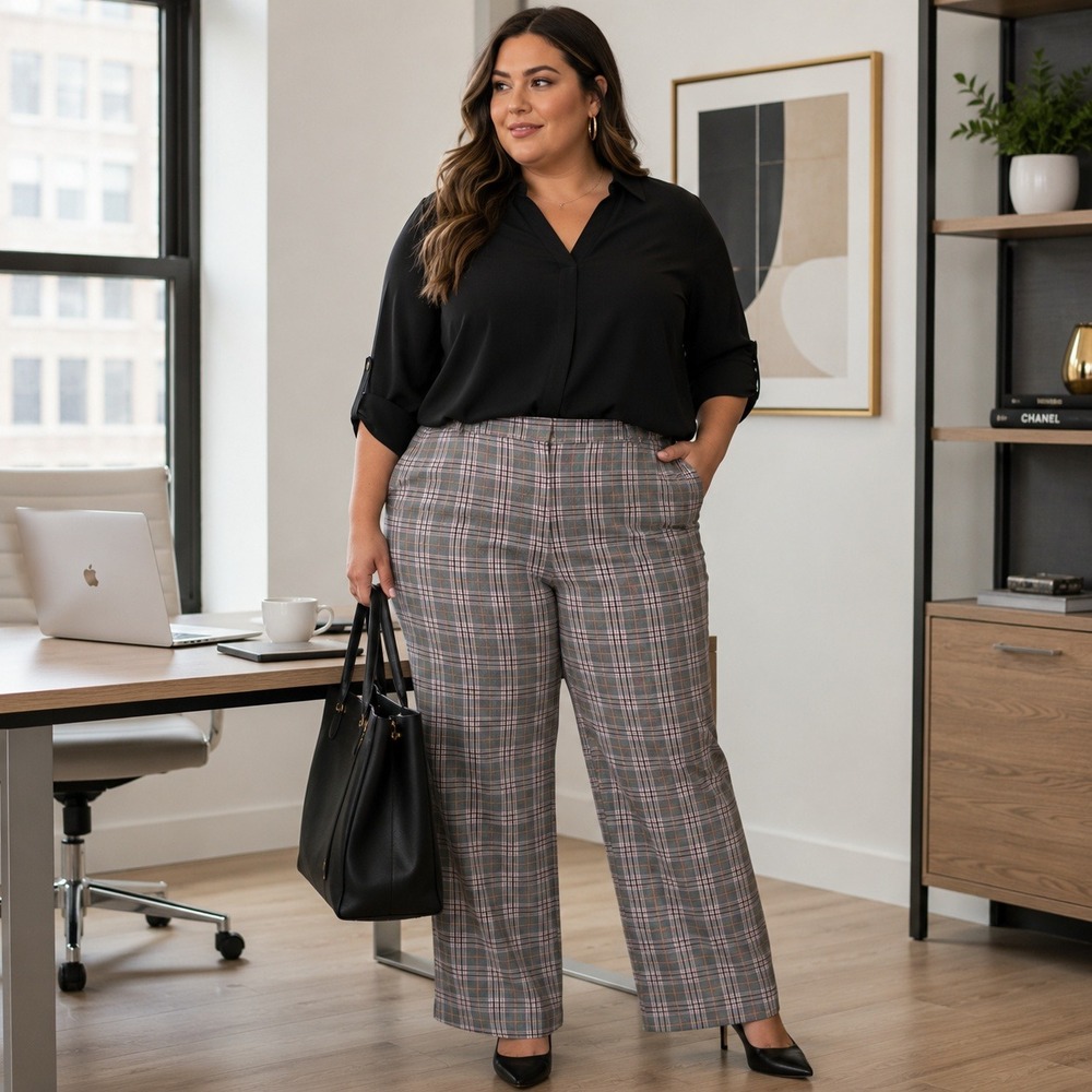 Lane Bryant Womens Plaid Dress Pants Plus Size 26 Straight Leg Stretch Office